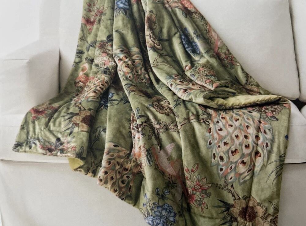 Callisto Home Peacock Bird Throw Blanket Velvet Finish Sheen Padded Polyester